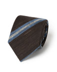 Signature Stripe Chocolate Brown, Blue & White Woven Silk Tie