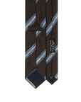 Signature Stripe Chocolate Brown, Blue & White Woven Silk Tie