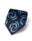 100th Anniversary Blue Swirl Pattern Deep Navy Woven Silk Tie