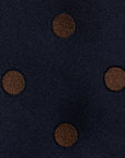 100th Anniversary Classic Brown Dot Pattern Dark Navy Woven Silk Tie