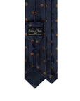 100th Anniversary Classic Brown Dot Pattern Dark Navy Woven Silk Tie