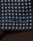 White Dot & Solid Double-Face Navy & Brown Printed Silk Pocket Square