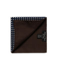 White Dot & Solid Double-Face Navy & Brown Printed Silk Pocket Square