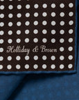 White Dot & Solid Double-Face Brown & Blue Printed Silk Pocket Square