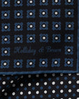 Flower & Multi-Dot Pattern Double-Face Navy Blue Printed Silk Pocket Square
