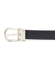 Jet Black Grained Calf Leather Horseshoe Buckle Adjustable Belt