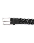 Jet Black Braided Calf Leather Square Buckle Belt