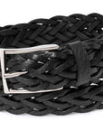 Jet Black Braided Calf Leather Square Buckle Belt