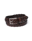 Espresso Brown Braided Calf Leather Square Buckle Belt