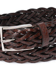 Espresso Brown Braided Calf Leather Square Buckle Belt