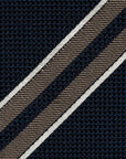 Double Stripe Navy & Champagne Gold Grenadine Silk Sfoderato Tie