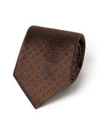 Navy Petite Flower Pattern Brown Satin Silk Tie