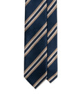 Double Stripe Dark Navy & Champagne Gold Satin Silk Tie