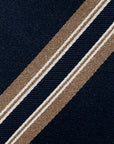 Double Stripe Dark Navy & Champagne Gold Satin Silk Tie