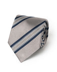 Double Stripe Light Gray & Dark Navy Satin Silk Tie