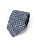 Denim Blue Glen Check Printed Cashmere Wool Tie