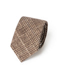 Taupe Brown Glen Check Printed Cashmere Wool Tie