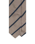 Navy Stripe Sand Beige Woven Silk Tie