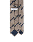 Navy Stripe Sand Beige Woven Silk Tie
