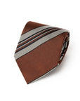 Multi-Stripe Rust Brown & Silver Gray Woven Silk Tie