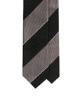 Block Stripe Black & Silver Grey Woven Silk Tie