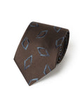 Blue Diamond Pattern Taupe Brown Woven Silk Tie
