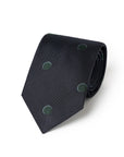 Green Circle Dot Pattern Dark Navy Woven Silk Tie
