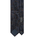 Geometric Square Pattern Dark Navy, Brown, Blue & Grey Woven Silk Tie