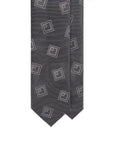 Square Medallion Pattern Charcoal Gray Woven Silk Tie