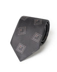 Square Medallion Pattern Charcoal Gray Woven Silk Tie
