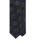 Square Medallion Pattern Dark Navy Woven Silk Tie