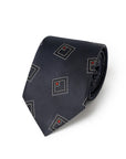 Square Medallion Pattern Dark Navy Woven Silk Tie