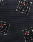 Square Medallion Pattern Dark Navy Woven Silk Tie