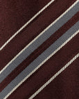 Multi-Stripe Burgundy, Blue Gray & Ivory Woven Silk Tie