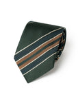Multi-Stripe Dark Green, Teal Blue & Camel Brown Woven Silk Tie