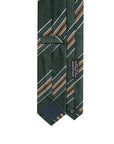 Multi-Stripe Dark Green, Teal Blue & Camel Brown Woven Silk Tie