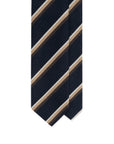 Signature Stripe Dark Navy, Camel & Ivory Wool-Silk Tie