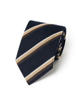 Signature Stripe Dark Navy, Camel & Ivory Wool-Silk Tie