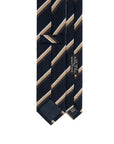 Signature Stripe Dark Navy, Camel & Ivory Wool-Silk Tie