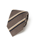 Signature Stripe Taupe Brown, Navy & Ivory Wool-Silk Tie