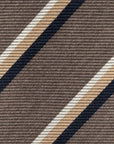 Signature Stripe Taupe Brown, Navy & Ivory Wool-Silk Tie