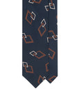 Diamond Link Pattern Navy, Rust Brown & Ivory Printed Silk Tie