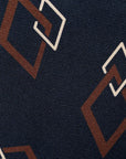 Diamond Link Pattern Navy, Rust Brown & Ivory Printed Silk Tie