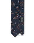 Diamond Link Pattern Navy, Rust Brown & Ivory Printed Silk Tie