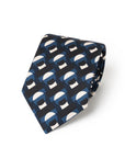 100th Anniversary Geometric Arch Pattern Blue, Black & Ivory Printed Silk Tie
