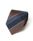 Block Stripe Taupe Brown, Steel Blue & Dark Navy Woven Silk Tie