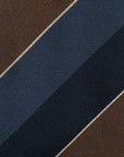 Block Stripe Taupe Brown, Steel Blue & Dark Navy Woven Silk Tie