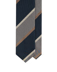 Signature Stripe Dark Navy, Silver Grey & Camel Brown Woven Silk Tie