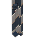 Signature Stripe Dark Navy, Silver Grey & Camel Brown Woven Silk Tie