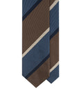 Signature Stripe Brown, Steel Blue & Ivory Woven Silk Tie